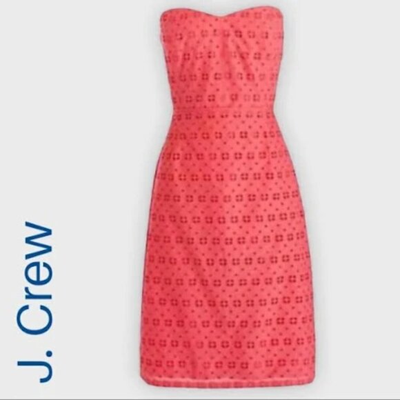 J. CREW CORAL STRAPLESS EYELET LACE DRESS NWT SZ 2 - Picture 1 of 11